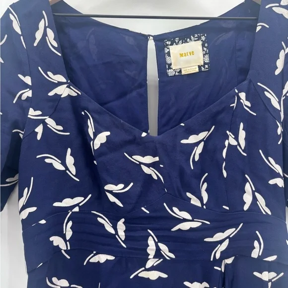 Maeve Anthopologie Fern Ruched Mini Dress in Navy and White Size 8 - Picture 5 of 7